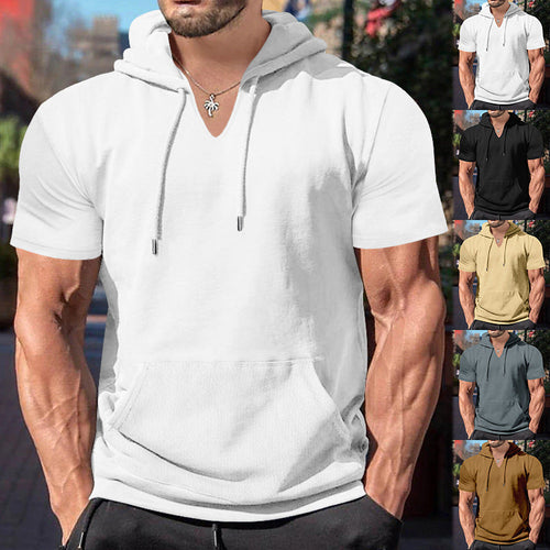 Herren lässiges Kapuzenshirt mit V-Ausschnitt und praktischer Bauchtasche Drune