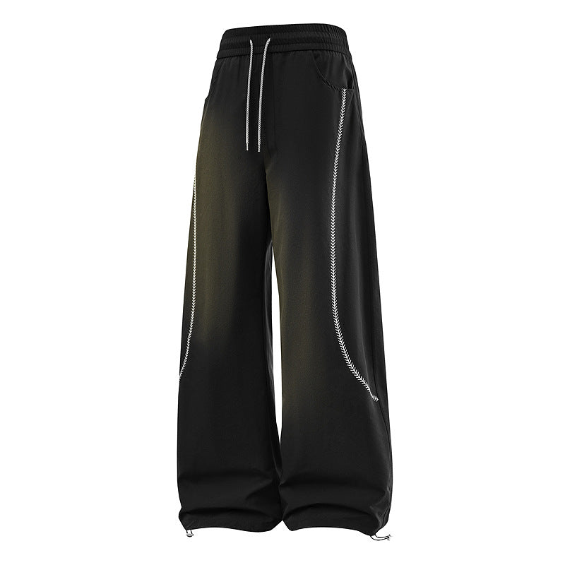 Damen Weite Baggy-Freizeithose mit Tunnelzugbund, kontrastierenden Ziernähten & verstellbarem Saum Drune