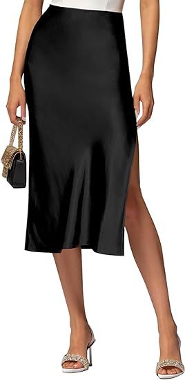 Damen Satin-Midirock mit hohem Schlitz Drune