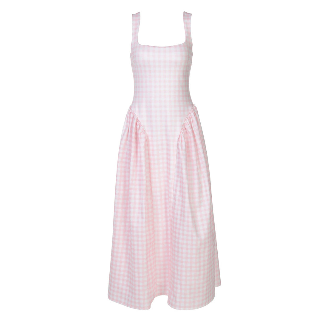 Damen Sommerliches Maxikleid mit Karo-Design und seitlichen Raffungselementen Drune