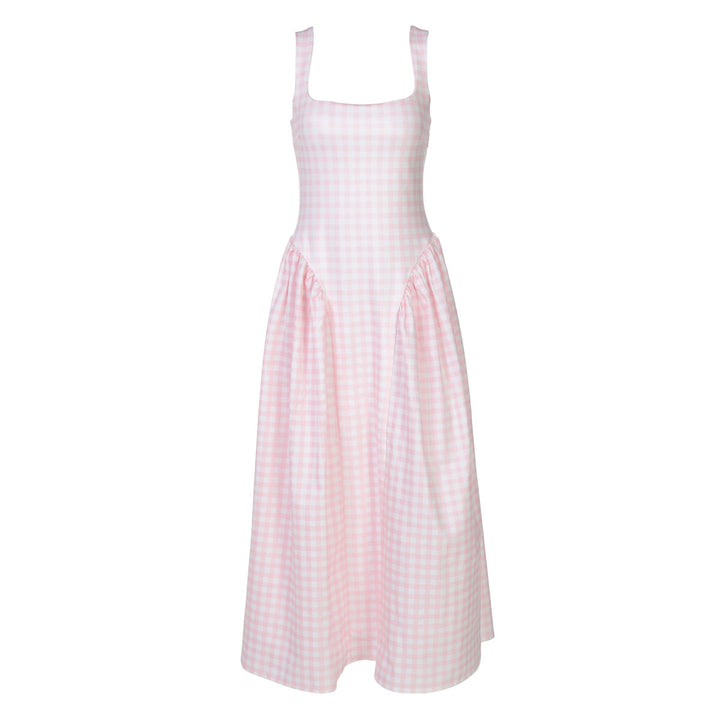 Damen Sommerliches Maxikleid mit Karo-Design und seitlichen Raffungselementen Drune
