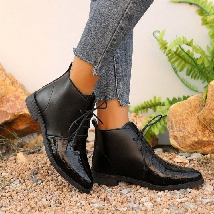Damen modische stiefeletten mit glänzenden Akzenten und Schnürung Drune