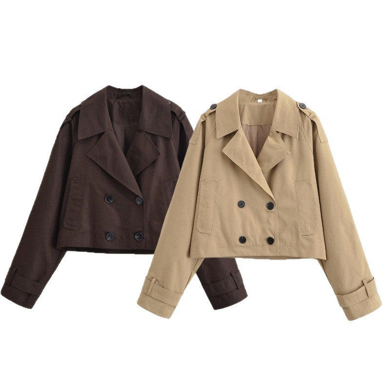 Damen Kurze Doppelreihige Trenchjacke im Cropped-Workwear-Look Drune