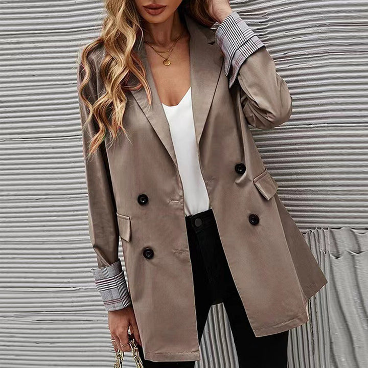 Damen eleganter Blazer mit doppelter Knopfleiste und gestreiften Ärmeln Drune