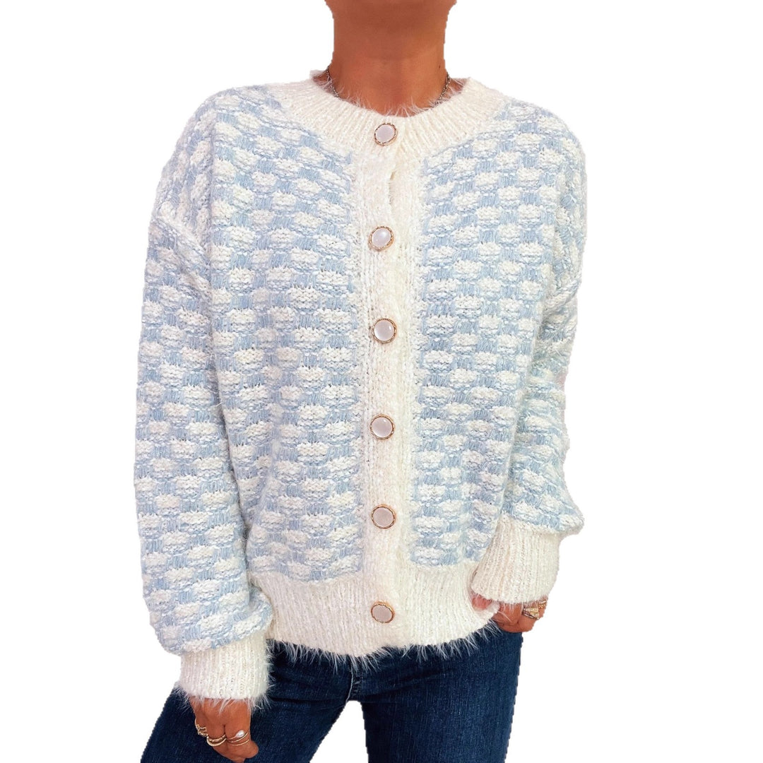 Damen flauschige Strickjacke mit modischer Knopfdetailstruktur und lässigem Schnitt Drune