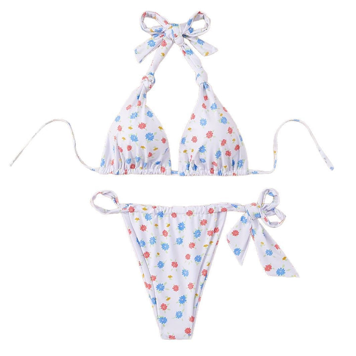 Damen Floral gemusterter Triangel-Bikini mit verspieltem Bindeband Drune