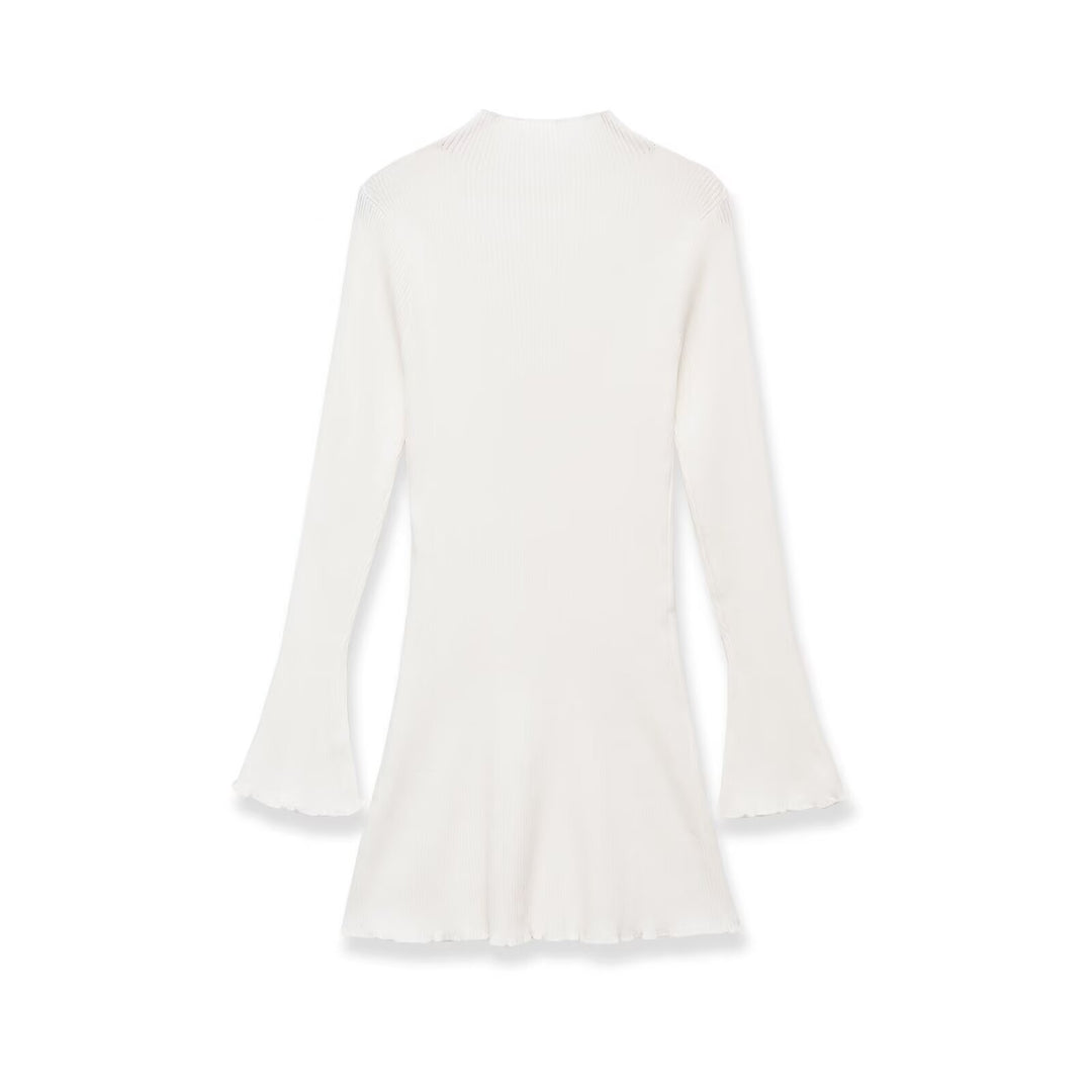 Damen Figurumschmeichelndes Rippstrickkleid mit Trompetenärmeln Drune