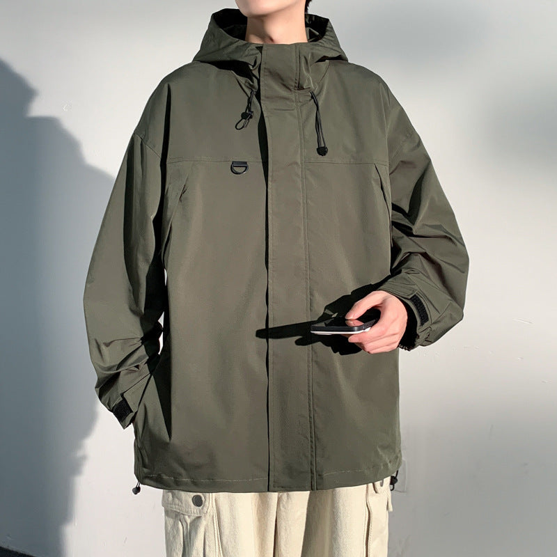 Herren zweilagige Softshell-Overlayerjacke mit Kapuze, wind- und wasserabweisender Membran und verstellbarem Saum Drune