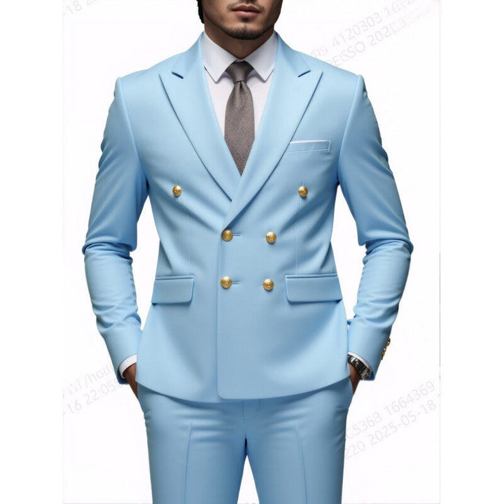 Herren nan doppelreihiger Slim-Fit Anzug mit goldenen Zierknöpfen und schmaler Businesshose Drune