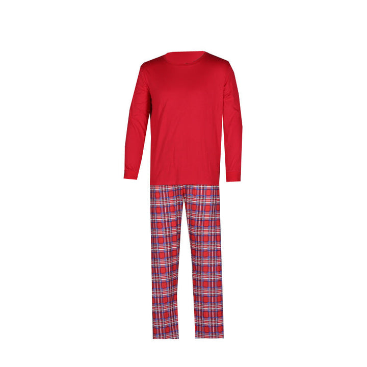 Drune | Weihnachten Langarm Pure Red Oberteil und Lange Karierte Hose Familienpassende Pyjamas-2