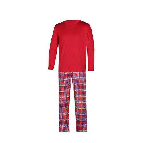Drune | Weihnachten Langarm Pure Red Oberteil und Lange Karierte Hose Familienpassende Pyjamas-2