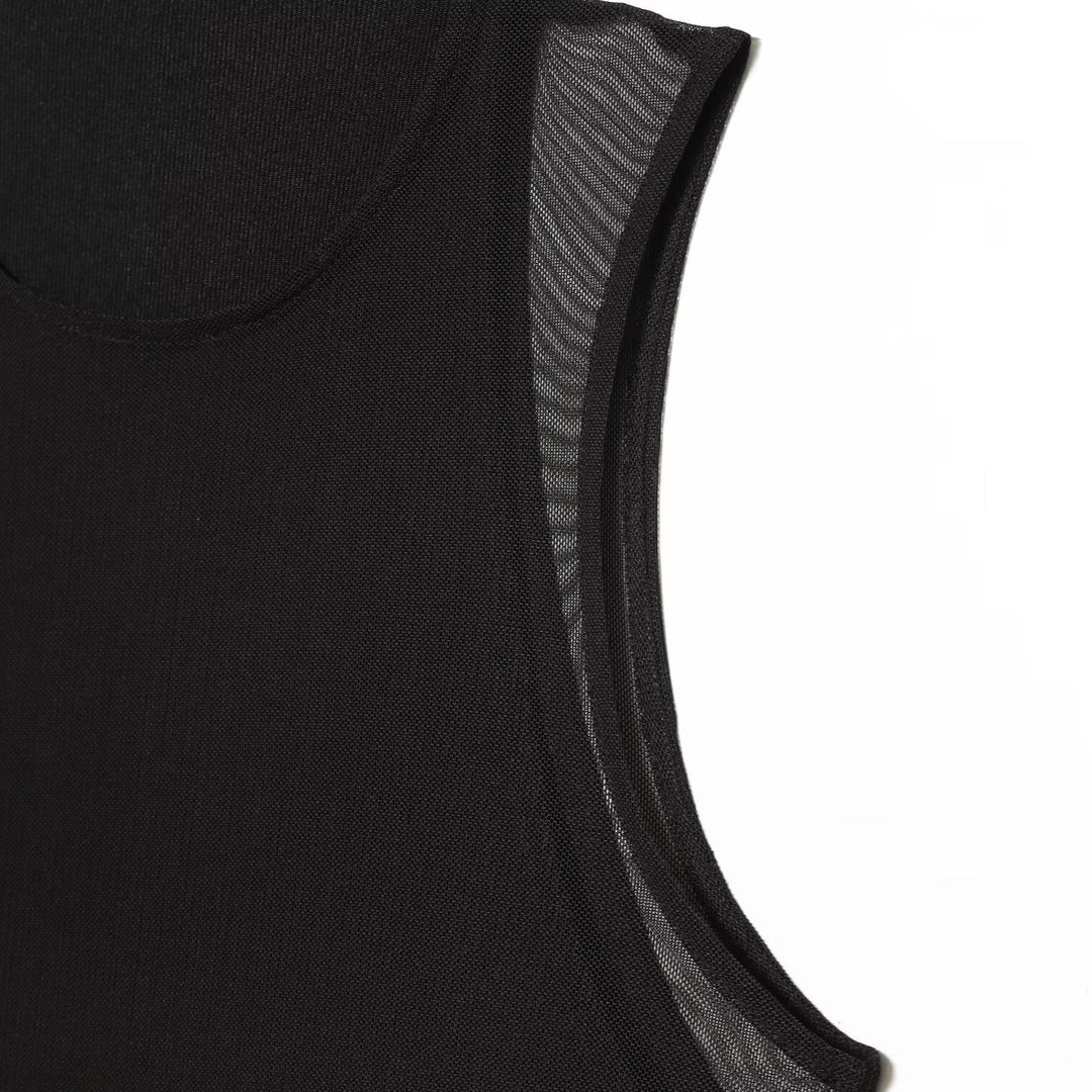 Damen Langarm Kleid aus transparentem Mesh-Material mit Stehkragen Drune