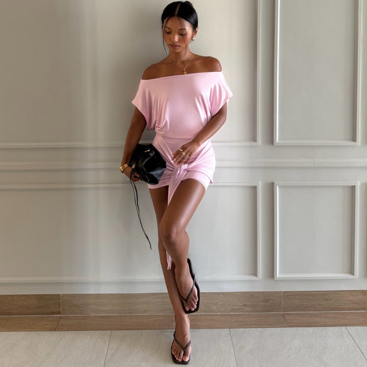 Damen Raffiniertes Minikleid mit angeschnittenem Ausschnitt und seitlichem Knoten Drune