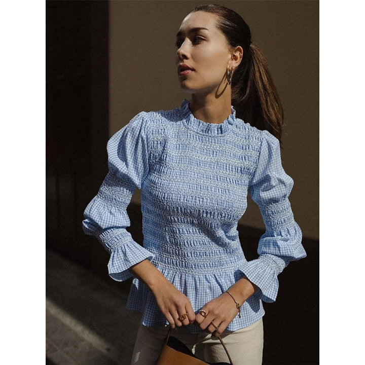 Damen elegante Bluse mit Rüschendetails und Smock-Effekt Drune
