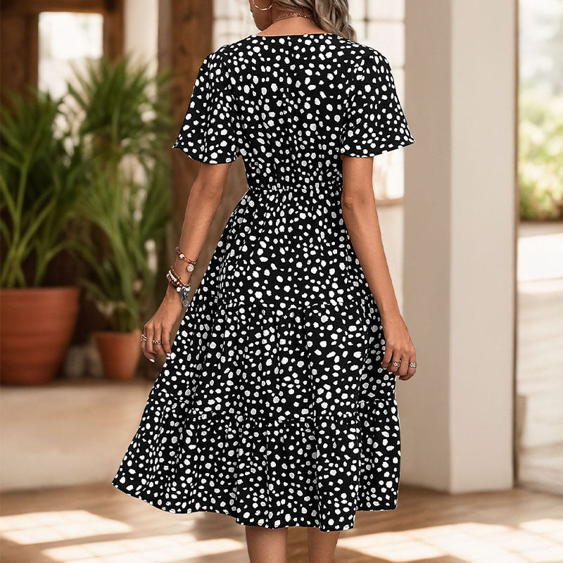 Damen Midi-Kleid mit voluminösem Rock und elegantem Bindegürtel Drune