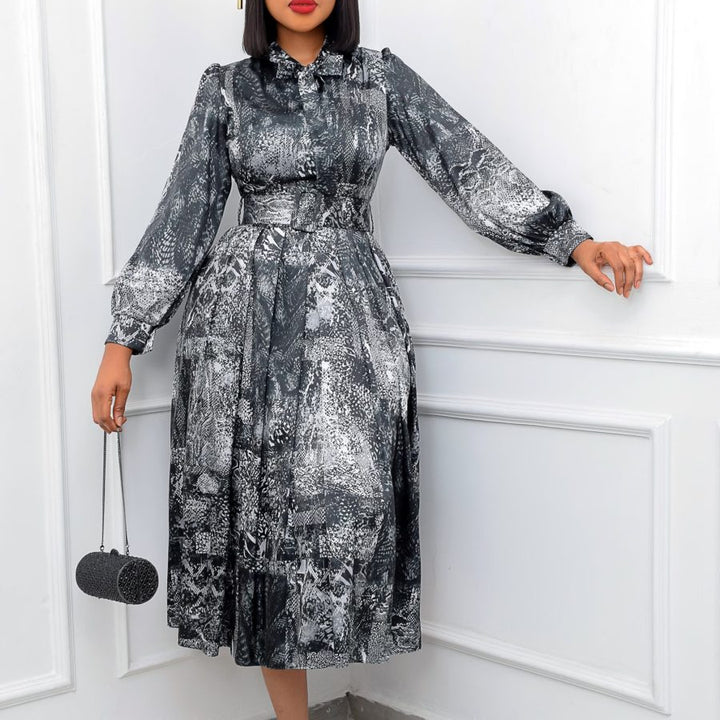 Damen Midi-Kleid mit eleganter Schleife und moderner Gürtelakzentuierung Drune