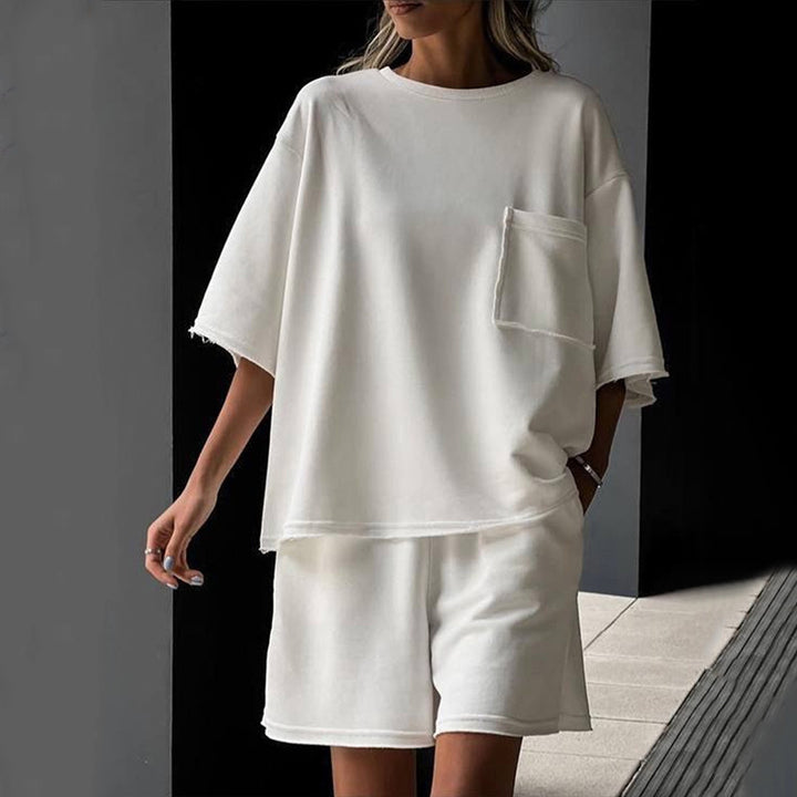 Damen lässiger Freizeitanzug mit Oversized T-Shirt und bequemen Shorts Drune