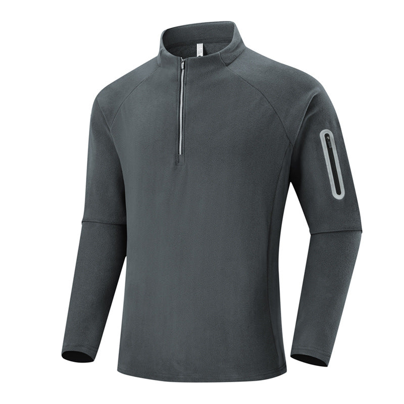 Herren Fleece-Halbzip-Trainingsshirt mit Stehkragen und Ärmel-Reißverschlusstasche Drune