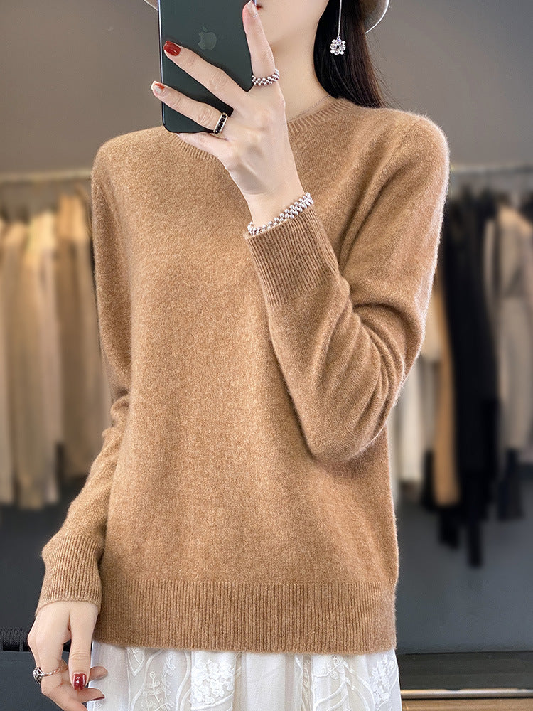 Damen Luxuriöser Feinstrick-Rundhalspullover mit softem Fluffy‑Finish und schmaler Bündchenform Drune