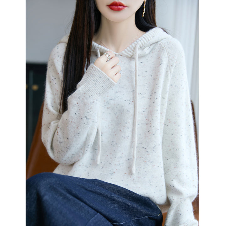 Damen Weicher Feinstrick-Kapuzenpullover mit Nep‑Garn und gerippten Bündchen Drune