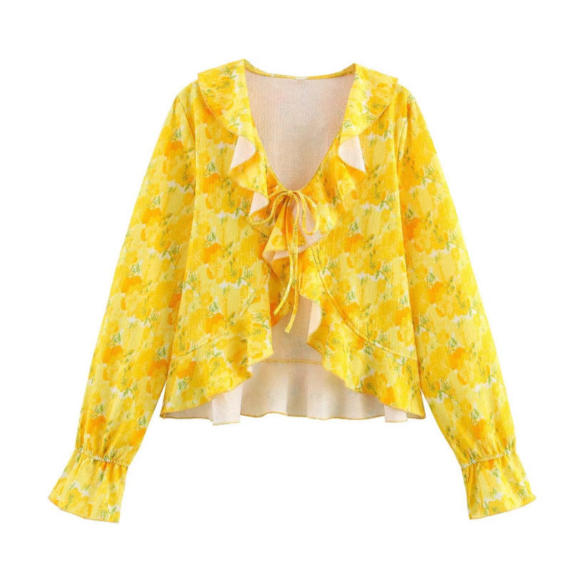 Damen Bluse mit romantischen Rüschendetails und floralen Mustern Drune