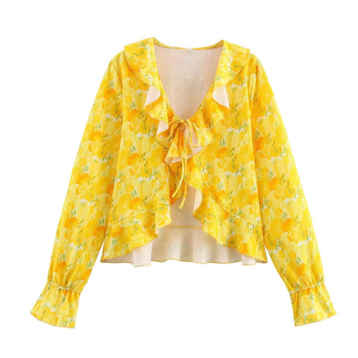 Damen Bluse mit romantischen Rüschendetails und floralen Mustern Drune
