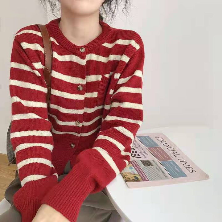 Damen gestreifte Strickjacke mit Knopfdetails und lässigem Schnitt Drune