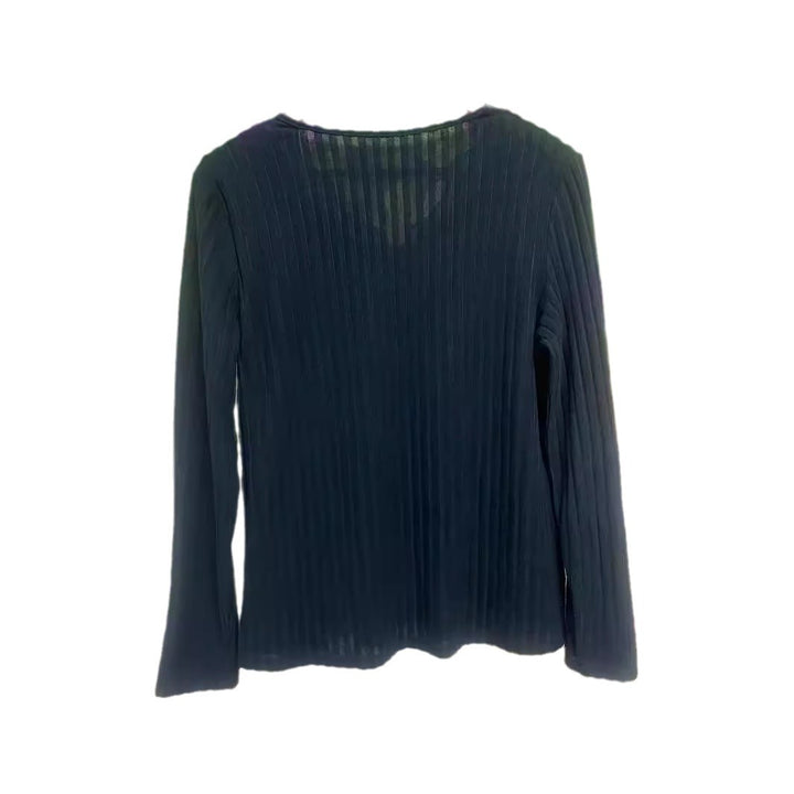 Damen Langarmshirt mit elegantem Spitzenausschnitt und Rippstruktur Drune
