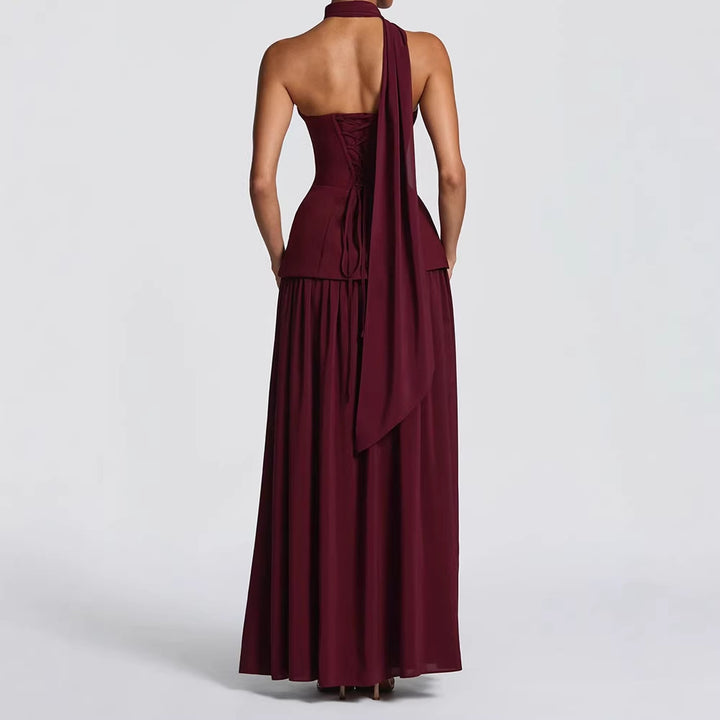 Damen Elegantes Maxikleid mit Abnehmbarem Cape Drune