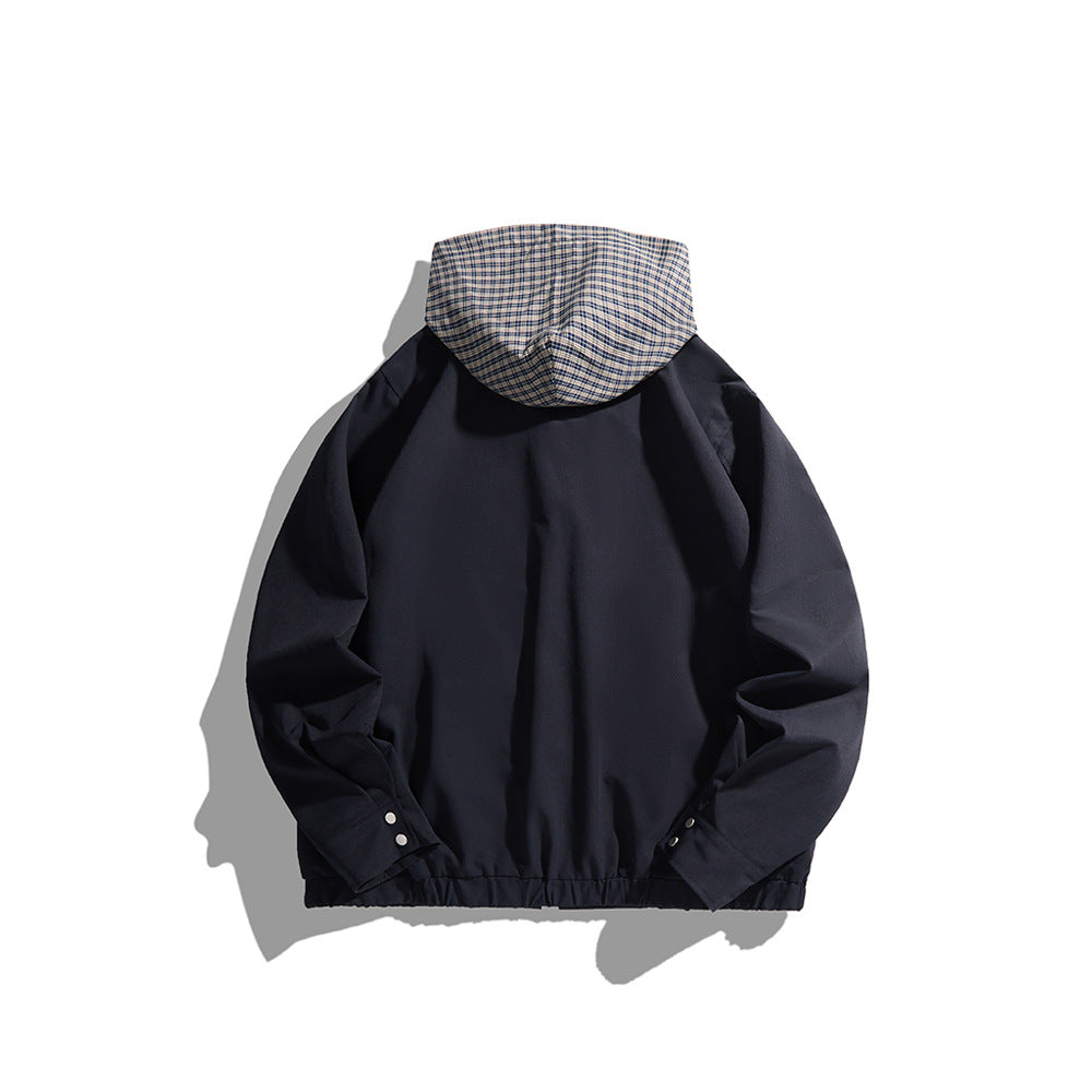 Unisex Leichte Kapuzen-Übergangsjacke mit Karopatch-Brusttasche und elastischem Saum Drune