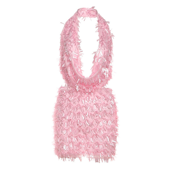 Damen modisches Festkleid mit einzigartigen Fransen und glitzernden Akzenten Drune