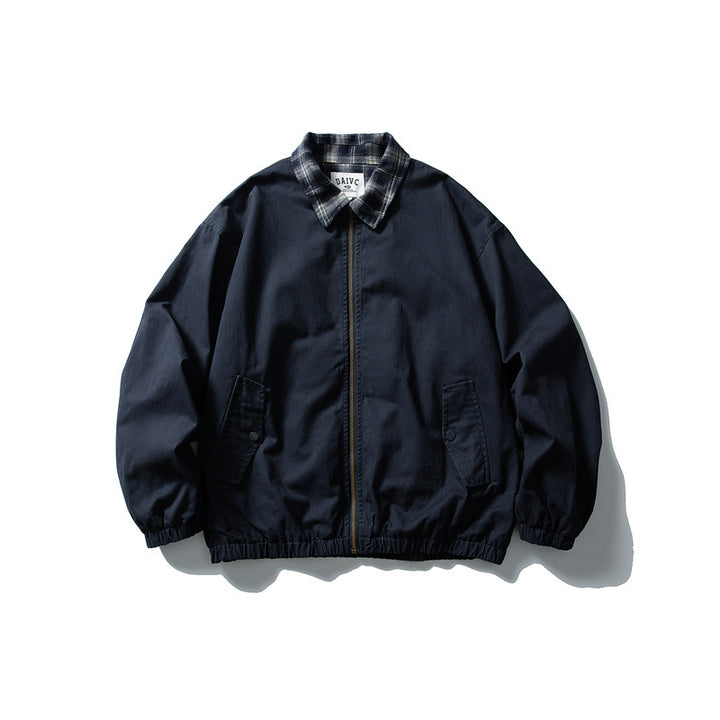 Herren Boxy-Canvas-Blousonjacke mit kariertem Hemdkragen und elastischem Saum Drune
