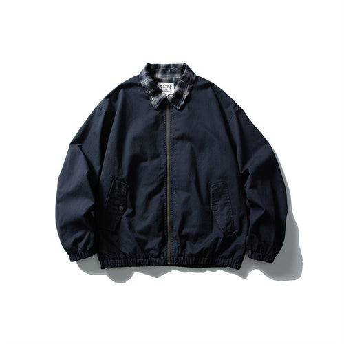 Herren Boxy-Canvas-Blousonjacke mit kariertem Hemdkragen und elastischem Saum Drune