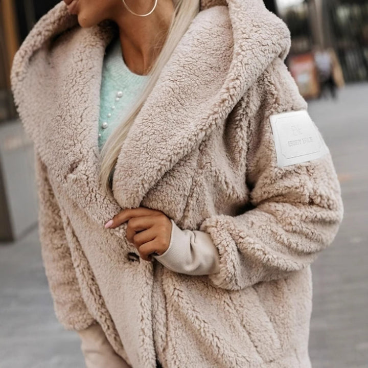 Damen Flauschige Teddyjacke mit oversized Kragen und praktischen Taschen Drune