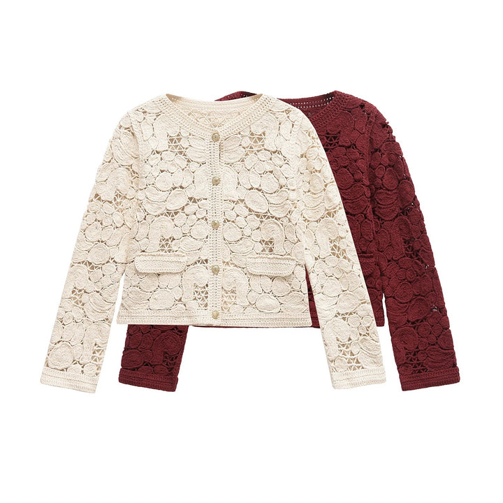 Damen Strickjacke aus feiner Spitze mit dekorativen Knopfdetails und eleganter Silhouette Drune