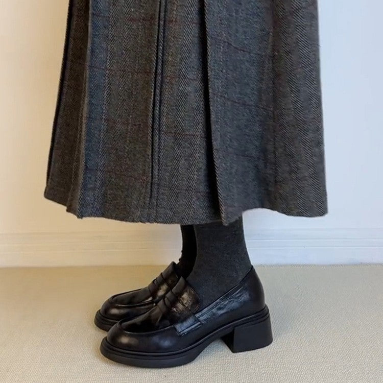 Damen Modische Penny-Loafer mit markanter Plateauprofilsohle und mittelhohem Blockabsatz Drune