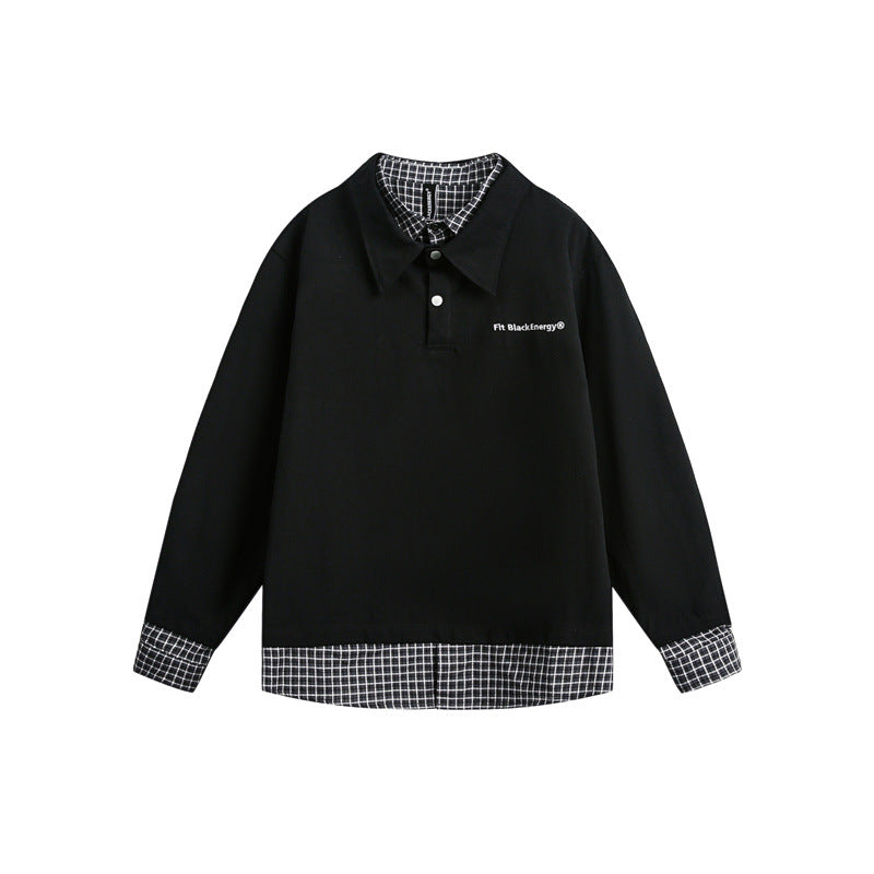 Herren Oversize-Polo im Lagenlook mit Karo-Hemdfutter und Hemdkragen Drune