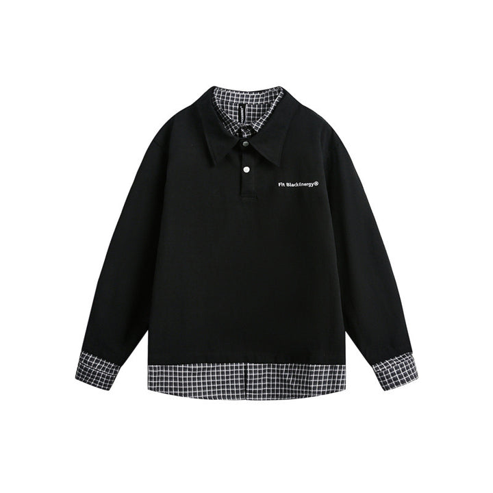 Herren Oversize-Polo im Lagenlook mit Karo-Hemdfutter und Hemdkragen Drune