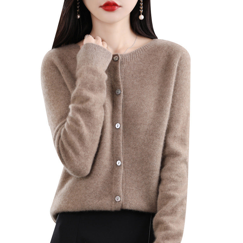 Damen Kurzgeschnittener Cardigan in Mohair‑Optik mit Rundhalsausschnitt und Perlmuttknöpfen Drune