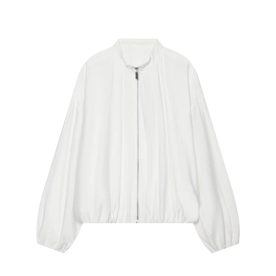 Damen Cropped Oversize‑Bomberjacke mit Stehkragen und Ballonärmeln Drune