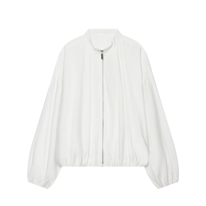 Damen Cropped Oversize‑Bomberjacke mit Stehkragen und Ballonärmeln Drune