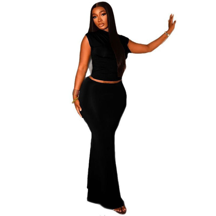 Damen Elegantes Wickeloberteil und figurbetonte Maxirock Kombination Drune