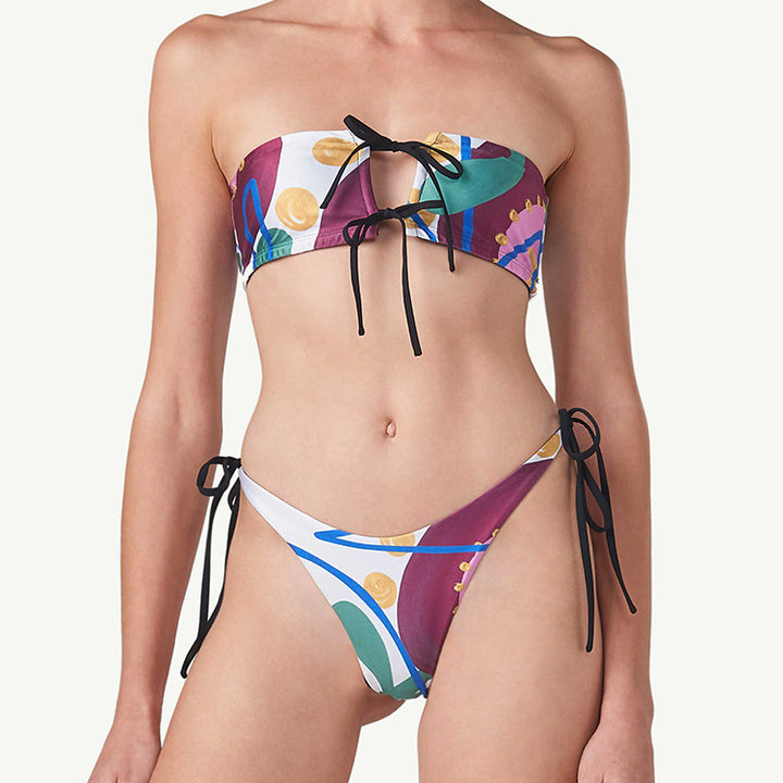 Damen Bandeau-Bikini mit verspieltem Muster und Bindebändern Drune