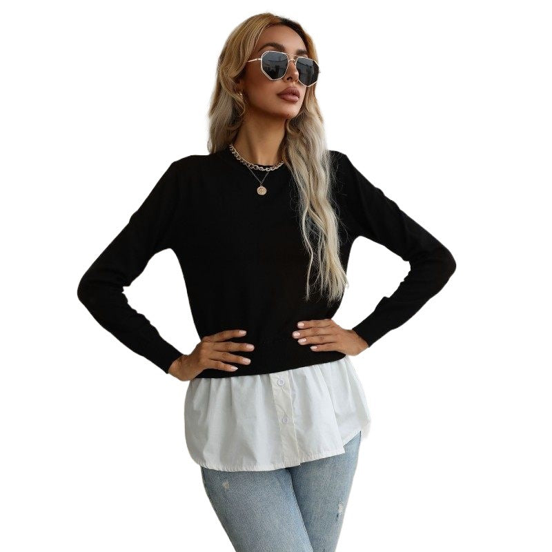 Damen Eleganter Lässiger Pullover mit Hemdunterteil Drune