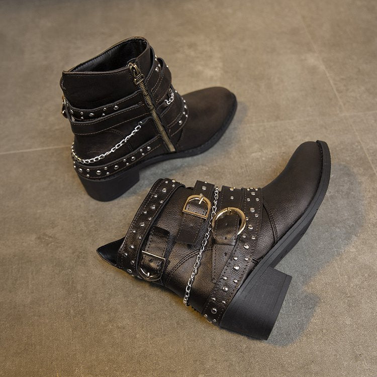Damen Stiefeletten mit modischem Riemen-Design und dekorativen Akzenten Drune