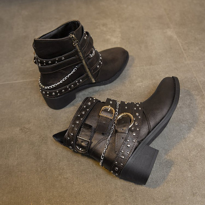 Damen Stiefeletten mit modischem Riemen-Design und dekorativen Akzenten Drune