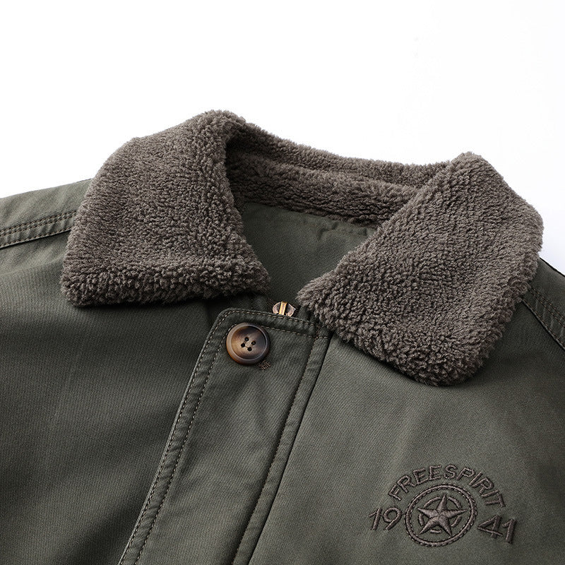 Herren Fliegerjacke im Vintage-Utility-Stil mit Teddyinnenfutter und Rippbündchen Drune