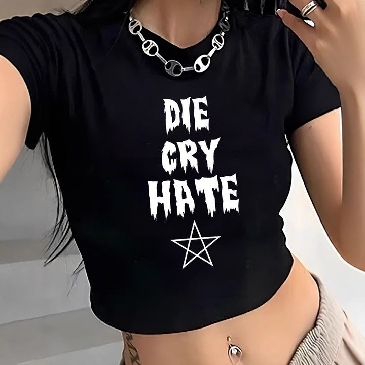 Damen Crop-T-Shirt mit auffälligem Grafiken-Design und frechem Statementdruck Drune