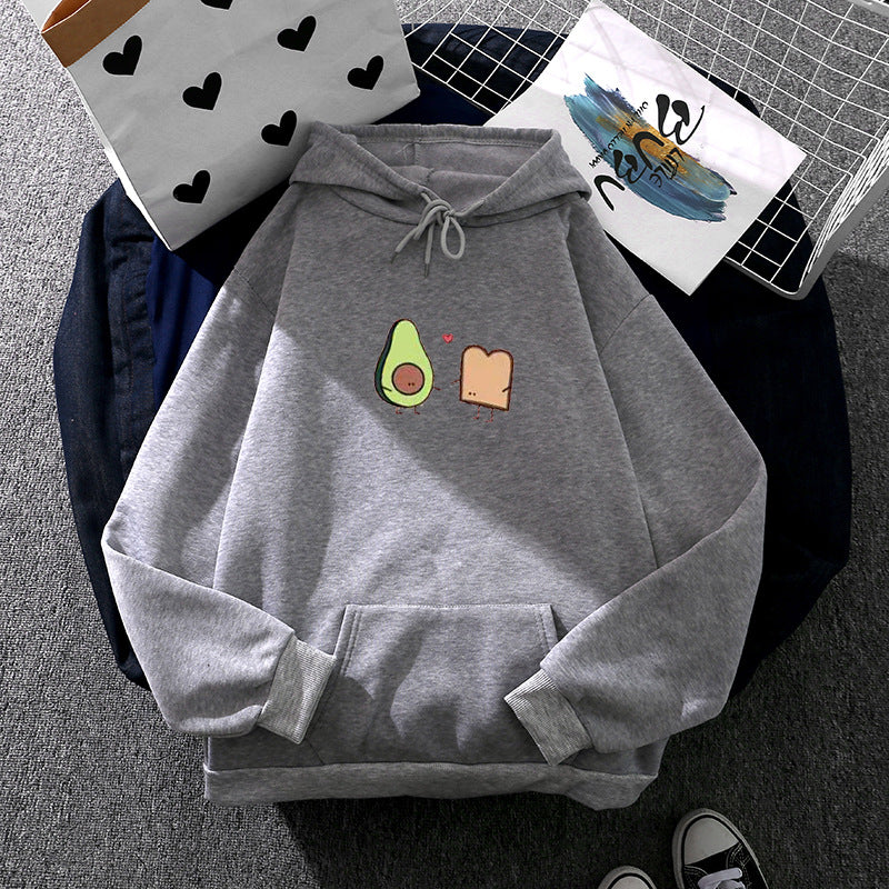 Damen nan gemütlicher Kapuzenpullover mit Avocado‑Toast-Illustration, weichem Fleece-Innenfutter und Kängurutasche Drune