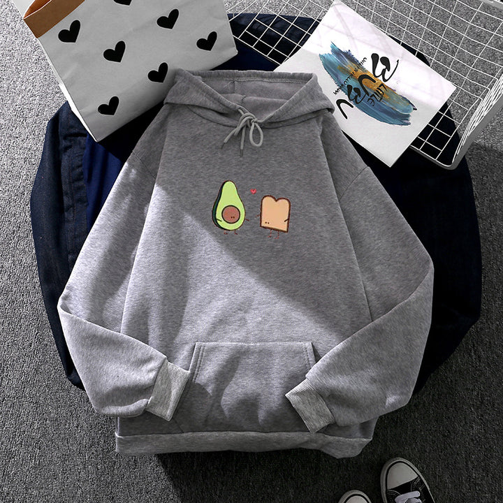 Damen nan gemütlicher Kapuzenpullover mit Avocado‑Toast-Illustration, weichem Fleece-Innenfutter und Kängurutasche Drune
